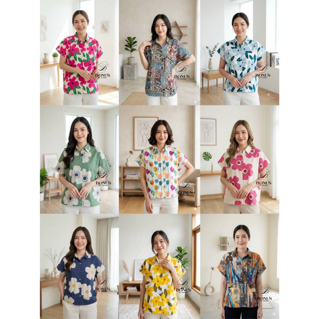 เสื้อคอปกเชิ้ตแขนสั้น ผ้าคอตตอนญี่ปุ่น ป้ายBonus by Ananya 1862569