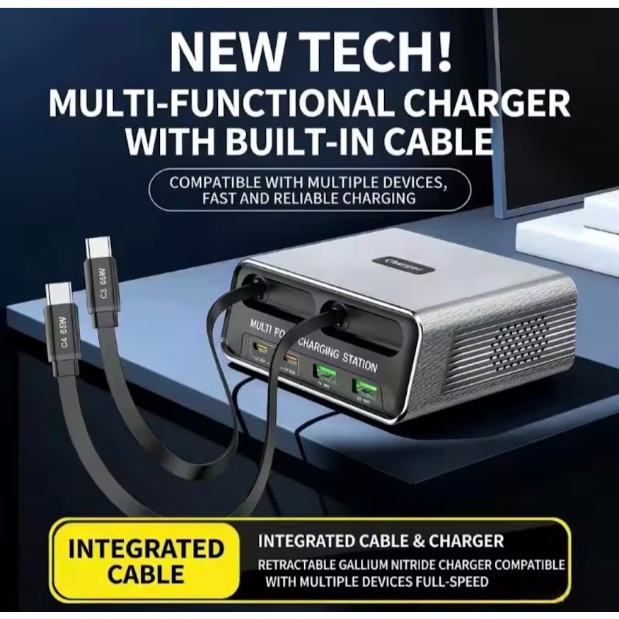 อะแดปเตอร์ชาร์จเดสก์ท็อป 65W มัลติฟังก์ชั่นพอร์ต USB Type C พลังงานอัจฉริยะสถานีชาร์จเดสก์ท็อปเนื้อพลาสติก