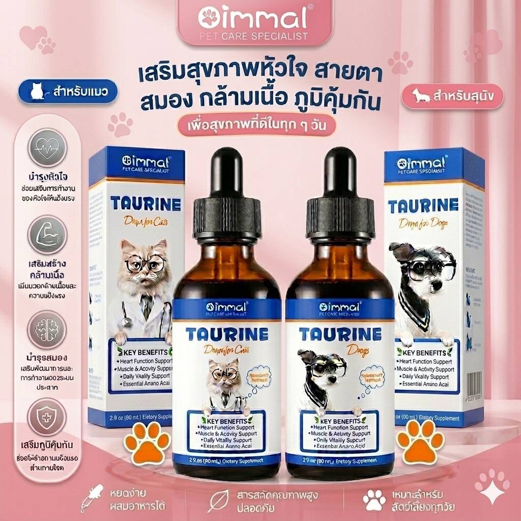 ทอรีนแมว สุนัข หัวใจ สมอง สายตา กล้ามเนื้อ เสริมภูมิ  ทอรีนหมา วิตามินหมา วิตามินแมว Oimmal Taurine