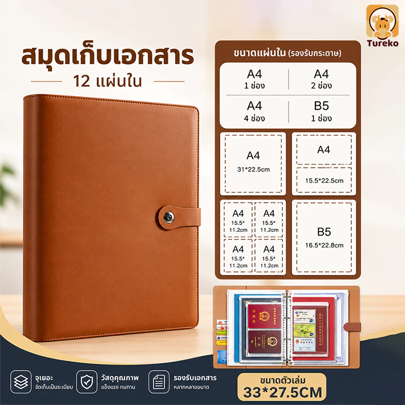 สมุดเก็บเอกสาร 12หน้า สมุดแฟ้ม A4/B5 แฟ้มสมุด ป้องกันฝุ่น-ชื้น หน้าภายในมีซิป ช่วยจัดเก็บเอกสารสำคัญ