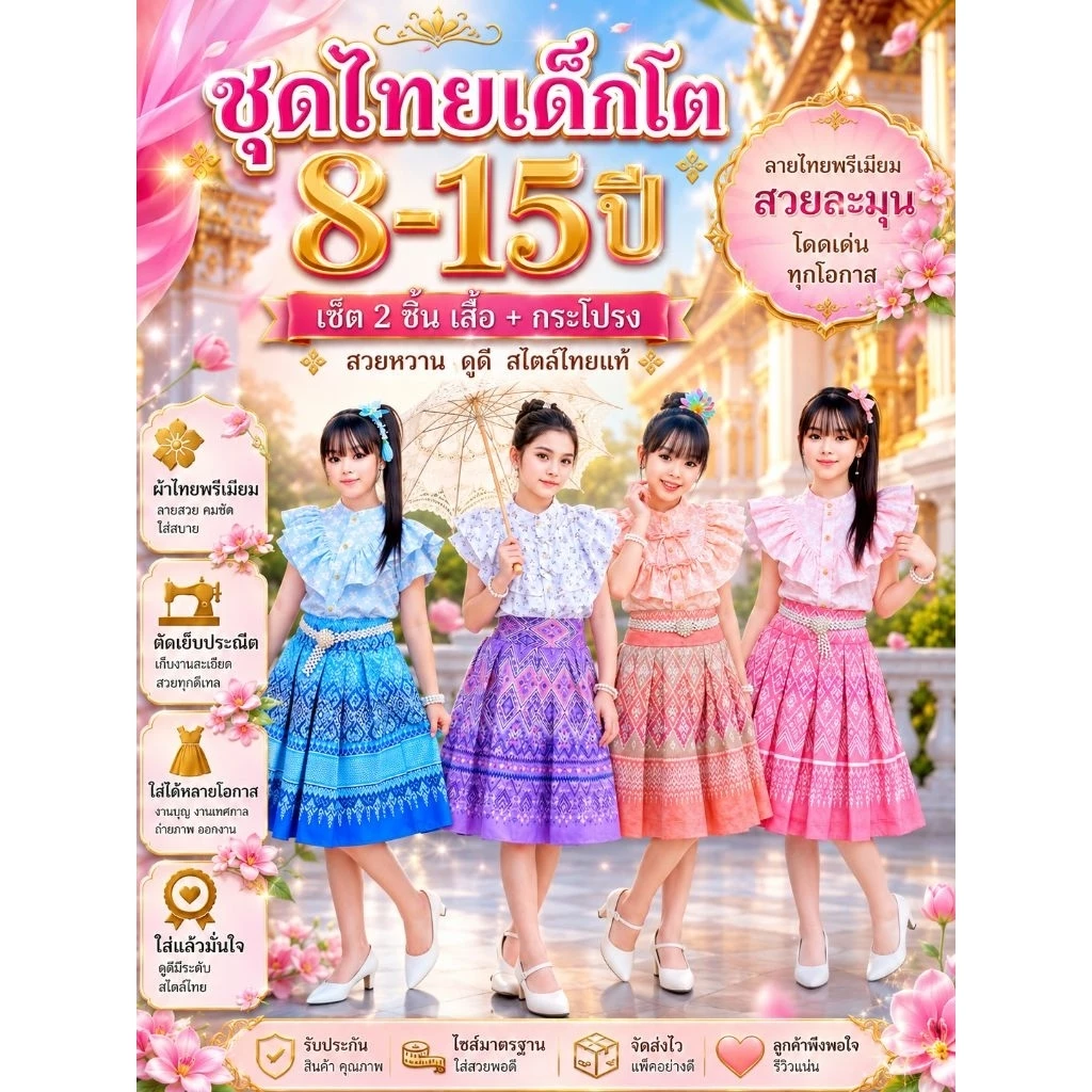 ชุดไทยเด็กโตอกใหญ่สุด38นิ้วเด็ก8-15ปี✅พร้อมส่ง(EB)