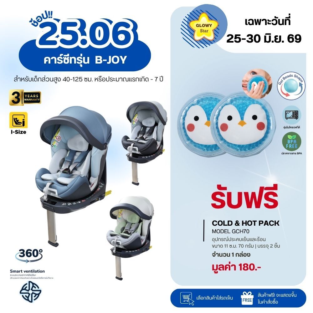 GLOWY B-Joy Carseat (i-Size 40-125 cm) สำหรับเด็กส่วนสูง 40-125 ซม. หรือประมาณแรกเกิด - 7 ปี