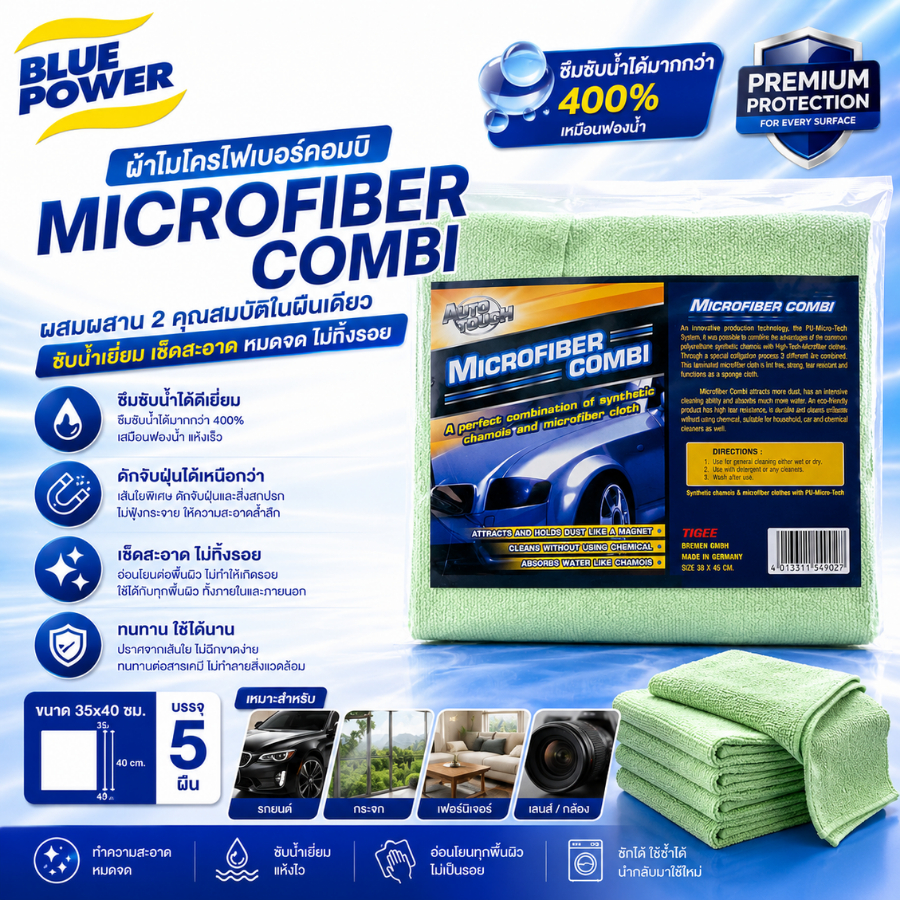 454-902 TEGEE ผ้าไมโครไฟเบอร์คอมบิ Auto Touch Micro-Fiber Combi ขนาด 35x40 ซม