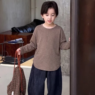 เสื้อยืดแขนยาวเด็กสไตล์เกาหลี ผลิตจากผ้าฝ้ายและผ้าลินินคุณภาพสูง เนื้อนุ่ม สบาย และระบายอากาศได้ดี