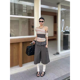 กางเกงJortsขากว้างทรงสวย ดีเทลเอวจับย่นสไตล์ใส่สบาย พรางสะโพกและต้นขาได้ดี แมตช์ง่ายทั้งเสื้อกล้ามเสื้อยืดหรือเชิ้ต