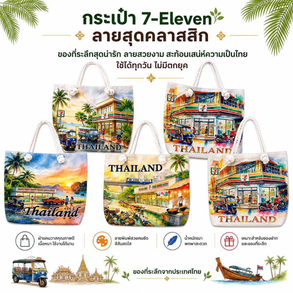 กระเป๋า 7-Eleven กระเป๋าผ้าแคนวาส กระเป๋าของที่ระลึกประเทศไทย Thailand Souvenir bag กระเป๋าของฝากจาก