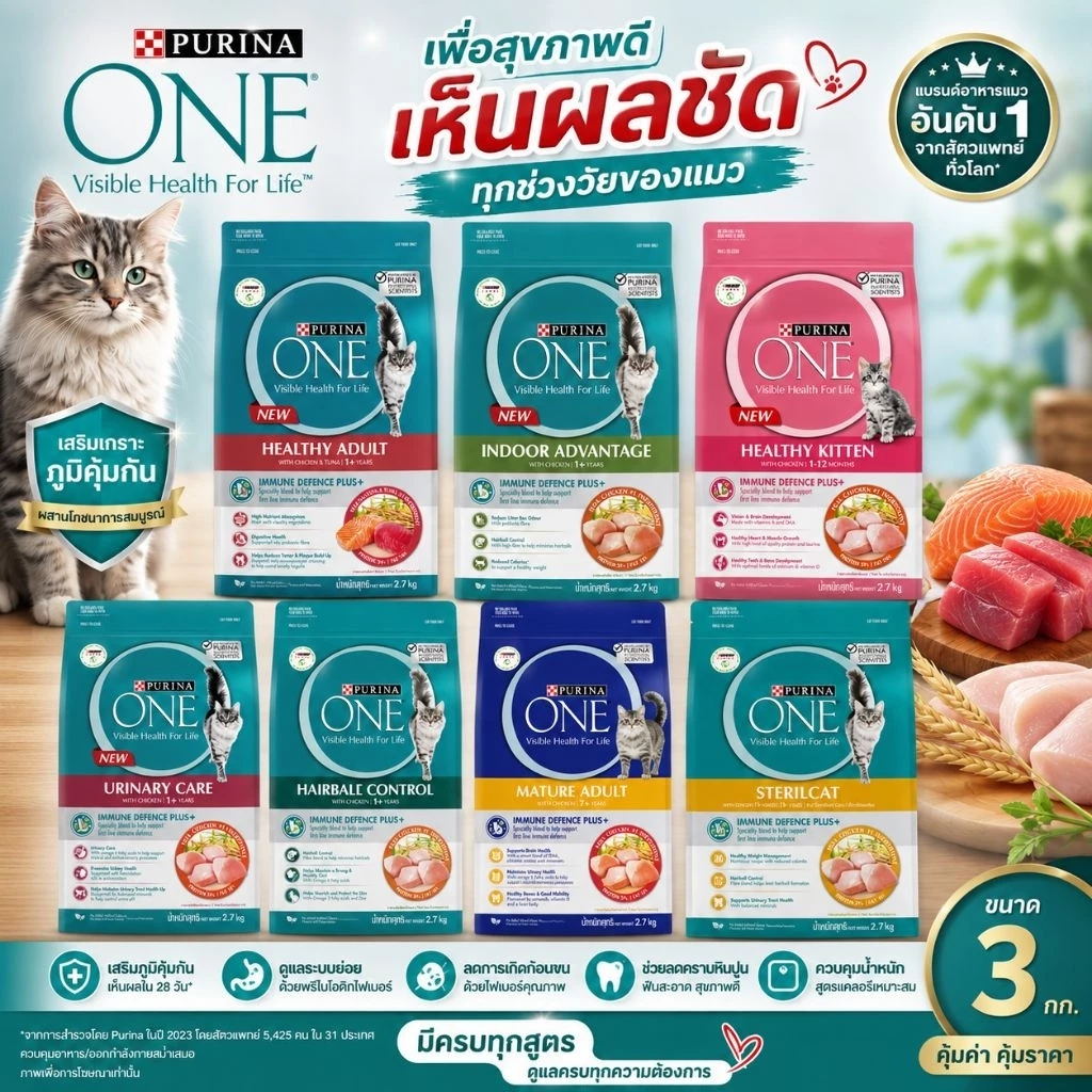 [แท้ชัวร์] PURINA ONE 2.7 กก. อาหารแมวแบบเม็ดสำหรับลูกแมวและแมวโต