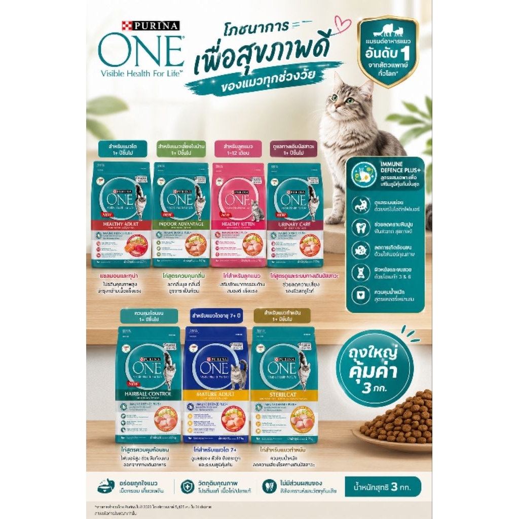 [สูตรใหม่] PURINA ONE เพียวริน่า วัน อาหารแมว ชนิดเม็ด ถุง 2.7 kg.