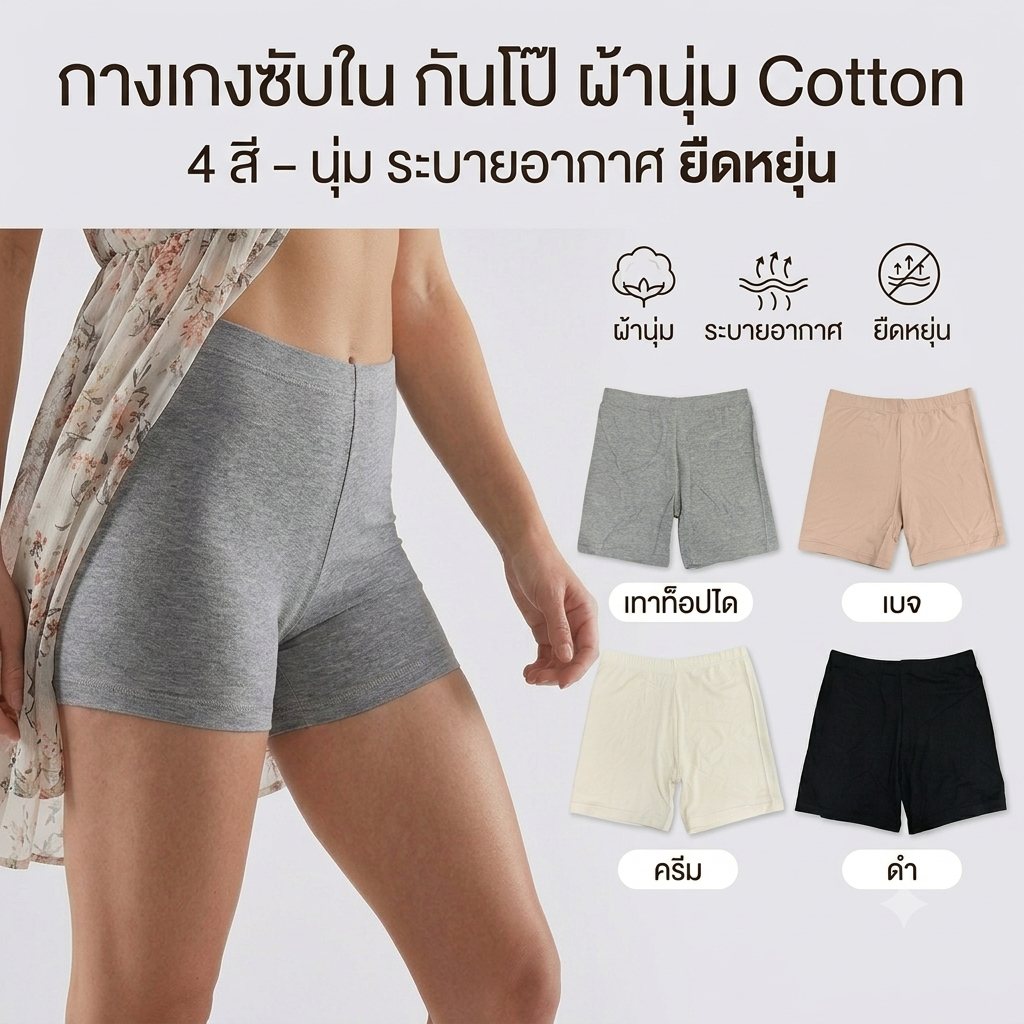 กางเกงซับใน No.208 ผ้าคอตตอน เนื้อนิ่ม บาง เบา