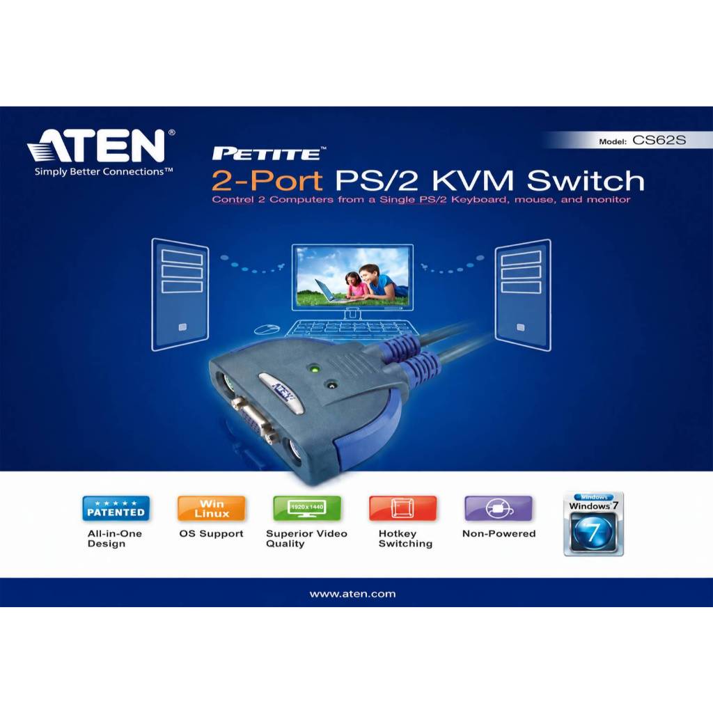 ATEN CS62S 2-Port PS/2 KVM Switch