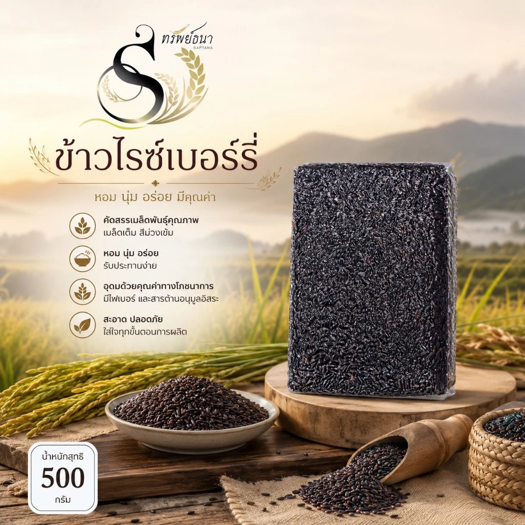 ลองก่อนอร่อยก่อน ข้าวไรซ์เบอร์รี่ ขนาดทดลอง500กรัม ตราทรัพย์ธนา