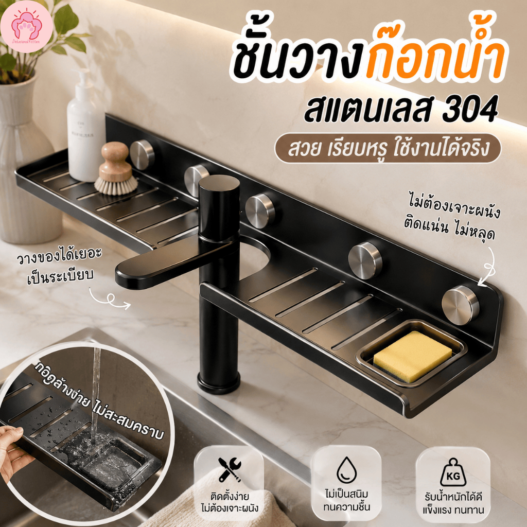 COD ชั้นวางของในห้องน้ํา โต๊ะเครื่องแป้ง รูปตัว U ชั้นวางก๊อกน้ํา อ่างล้างหน้า ชั้นวาง 80cm บรรลุ 30kg+ แม่เหล็ก
