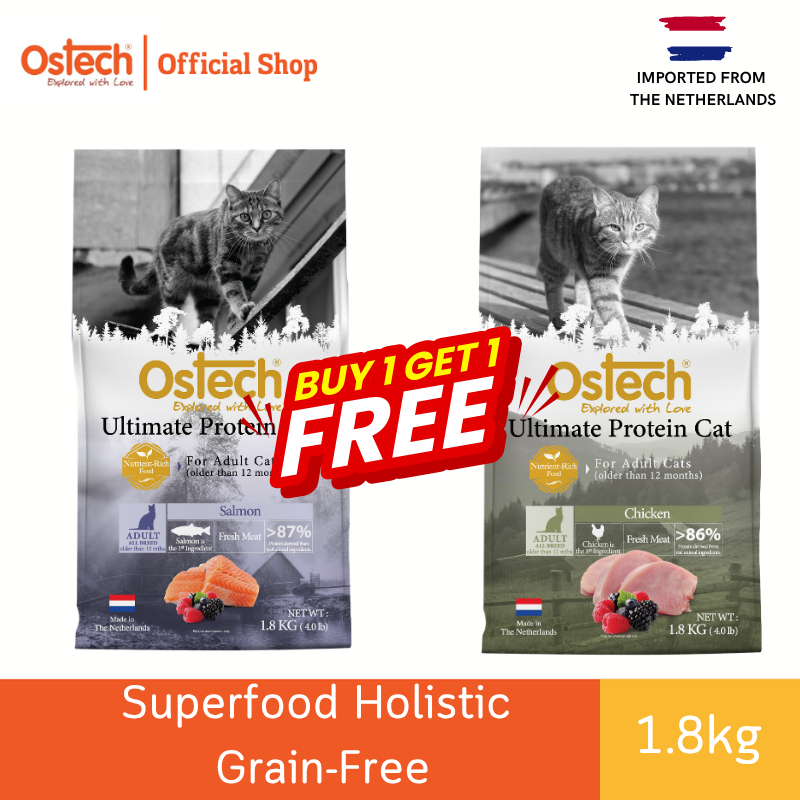 (แถมฟรี Superfood Chicken 1.8 kg. 1 ถุง) Ostech Superfood Holistic Grain-Free (Ultimate Protein) Salmon 1.8 kg.
