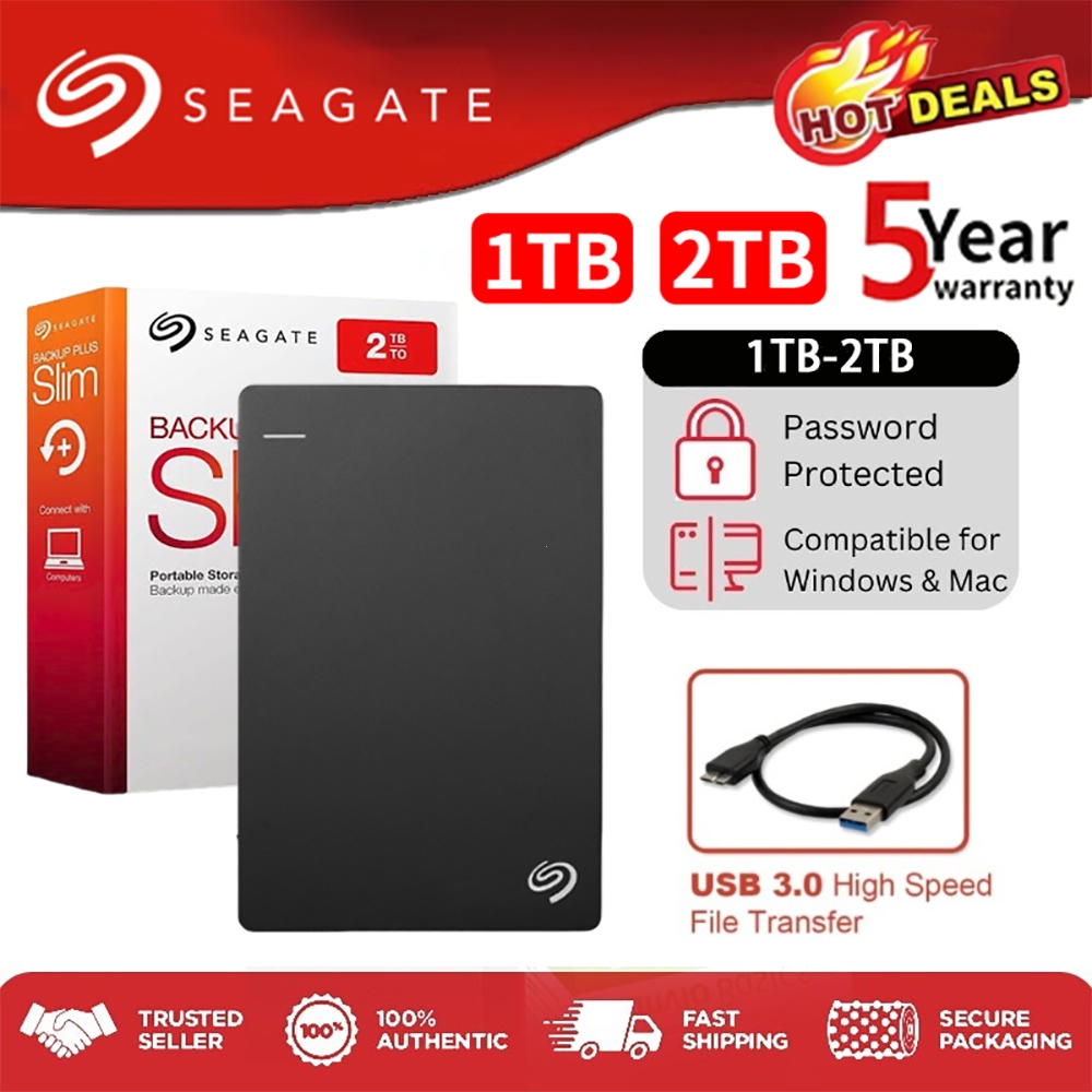 Seagate External HDD Hard Drive 1TB 2TB ฮาร์ดไดรฟ์ภายนอก Black USB 3.0 Slim Portable Harddisk ฮาร์ดดิสพกพา PC Laptop