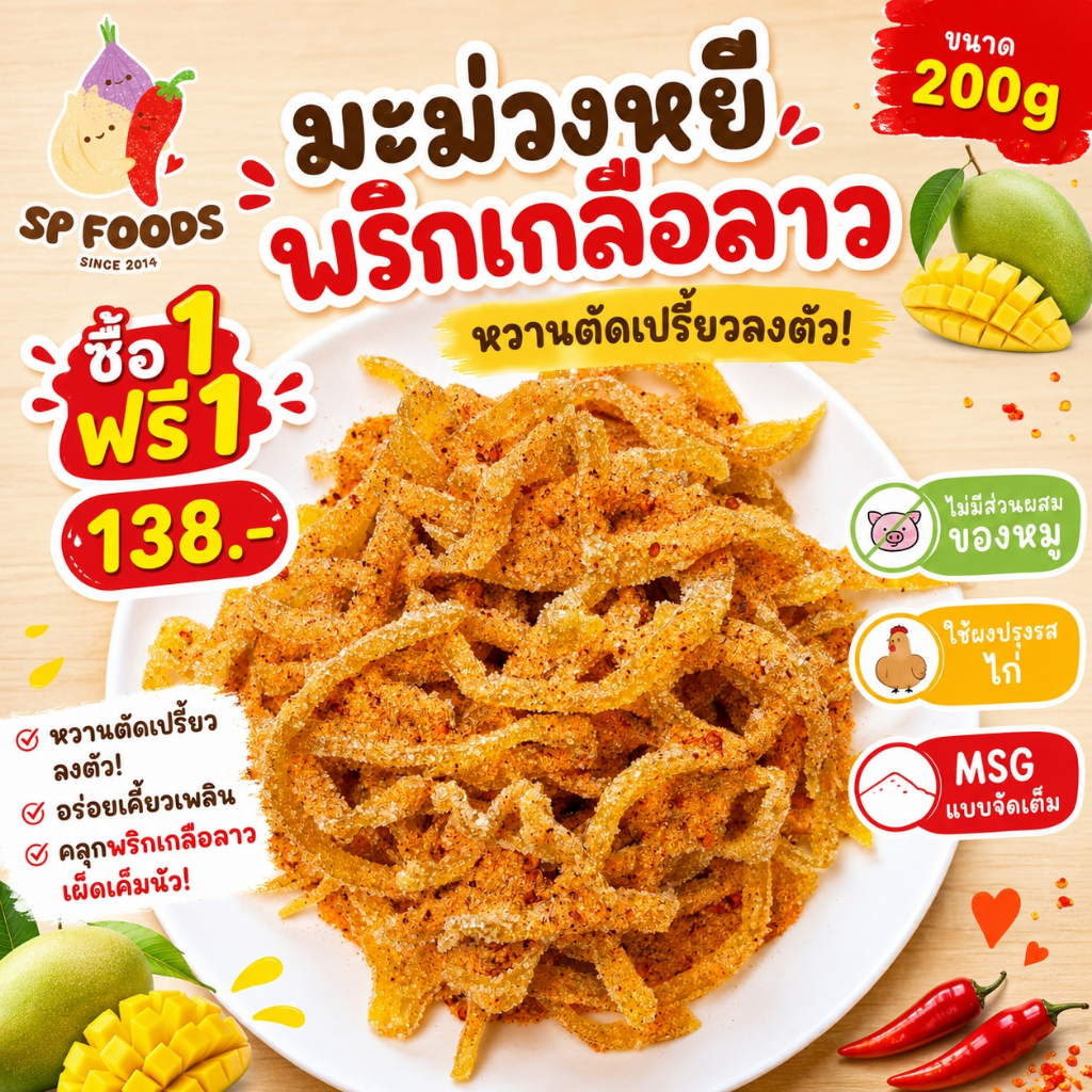 มะม่วงหยี By SP FOODS 200กรัม ผลไม้อบแห้ง ผลไม้แปรรูป มะม่วงพริกเกลือ
