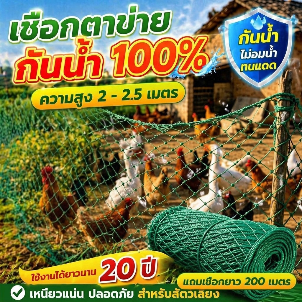【สินค้าขายดีฮิต】ตาข่ายพลาสติก ตาข่ายล้อมไก่ ตาข่ายกันนก 20/50/100M กันรังสีUV ราคาประหยัด ส่งเร็ว แถมสายยาว 200 เมตร