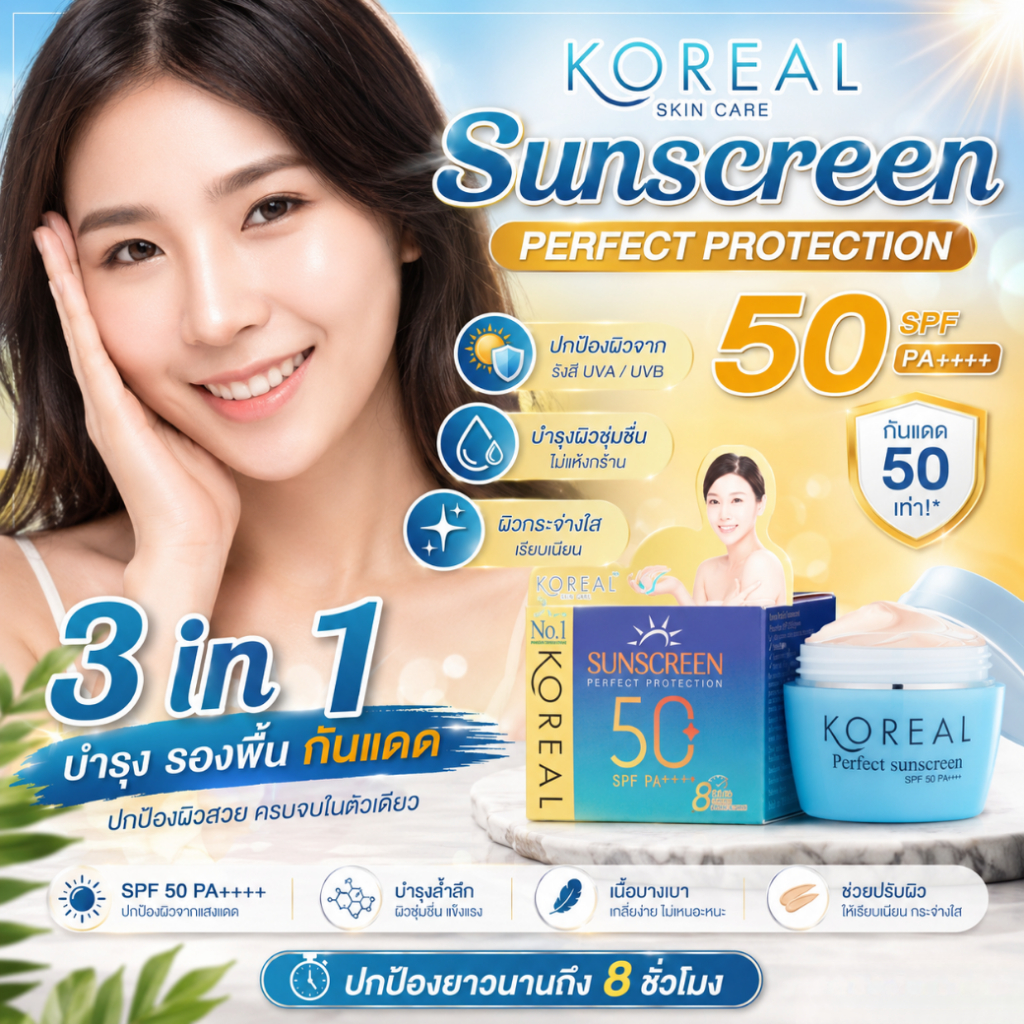 ส่งไว KOREAL ครีมกันแดดรองพื้น SPF50+ กันแดดผสมรองพื้น ลดรอยสิว ครีมกันแดดหน้า