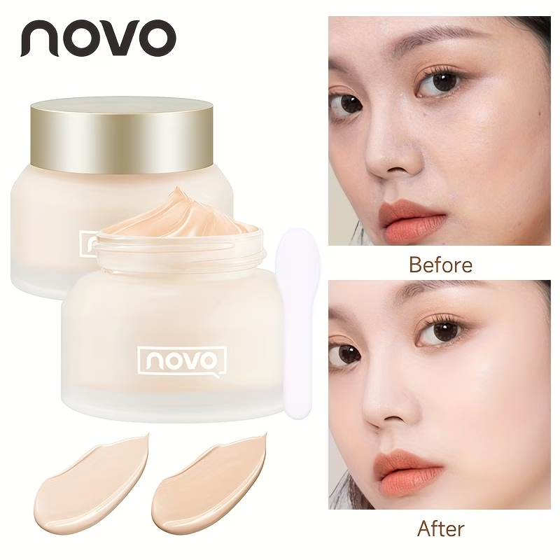 NOVO ครีมรองพื้นกระปุกทองฝาเนื้อนุ่มชุ่มชื้น คุมมัน กันน้ำกันเหงื่อ ปกปิดรอยสิว ฝ้า กระ รูขุมขน ติดทนตลอดวัน ไม่เป็นคราบ