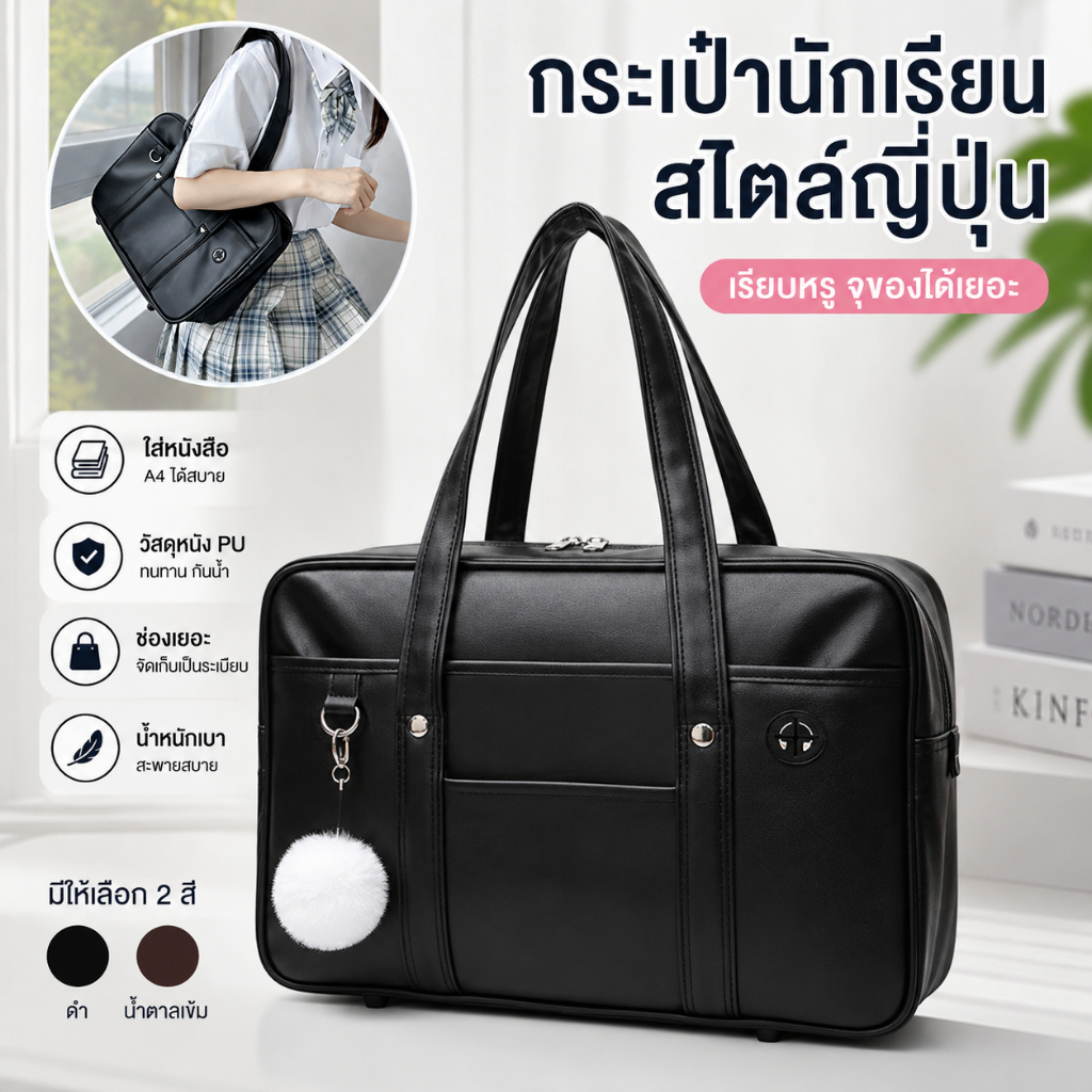 ญี่ปุ่น JK กระเป๋านักเรียน เครื่องแบบ คอสเพลย์ พร็อพ ความจุขนาดใหญ่ กระเป๋าถือ นักเรียน น่ารัก PU สีพื้น อนิเมะ Size14"
