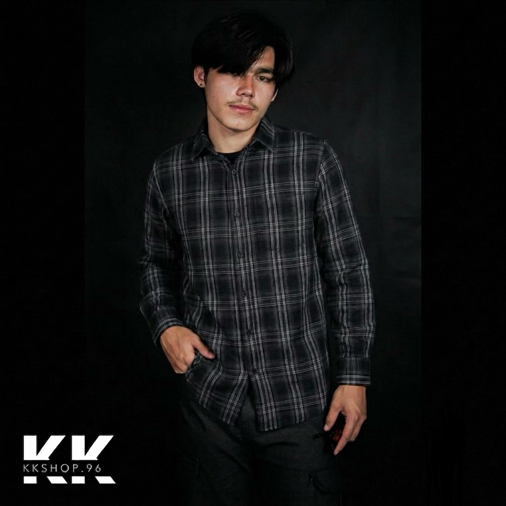 เสื้อลายสก็อต Kkshop.96 - สีดำเทา