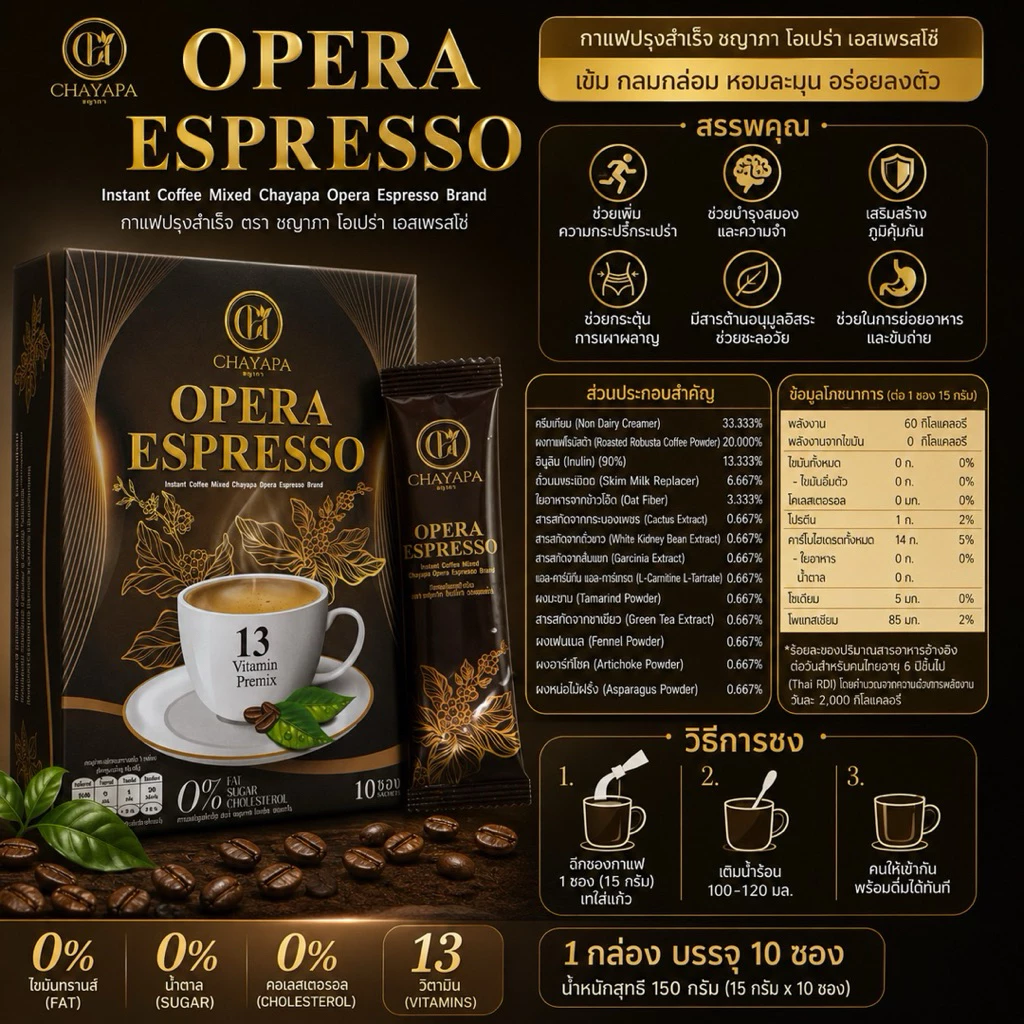 กาแฟ ชญาภาโอเปร่า เอสเพรสโซ 10 ซอง ( 1 กล่อง) thumbnail 6