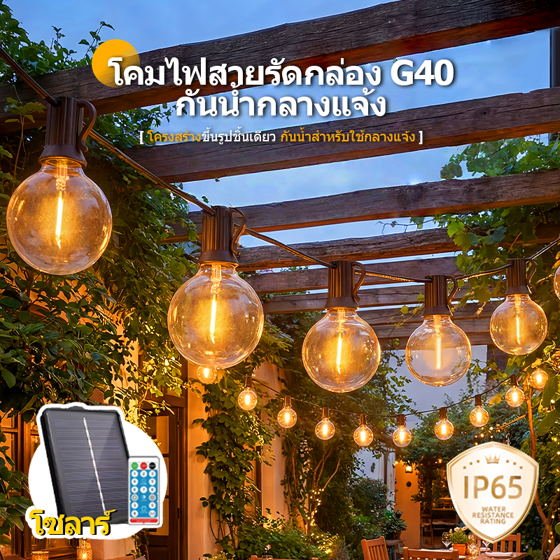 【โซล่าเซลล์】G40 ไฟแต่งสวน ไฟปิงปอง LED หลอดแอลอีดี ไฟแขวนกลางแจ้ง กันน้ำ ไฟตกแต่งสวน คริสต์มาส ไฟตกแต่ง