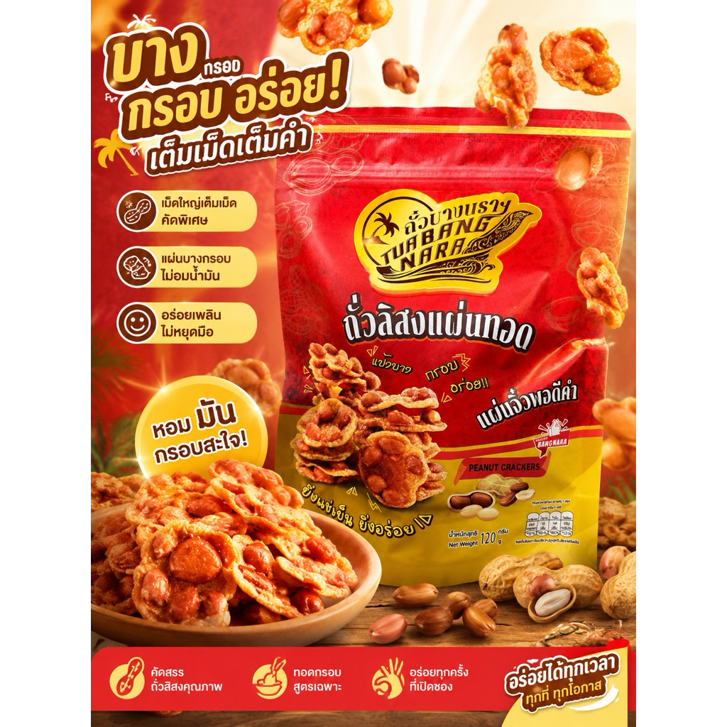 ถั่วลิสงแผ่นจิ๋ว พอดีคำ บางนรา