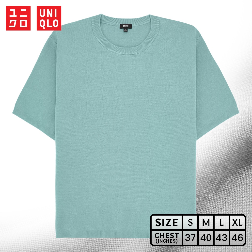 เสื้อยืดแขนสั้นผ้าถัก Uniqlo - Milano Ribbed Knitted 61 Light Blue