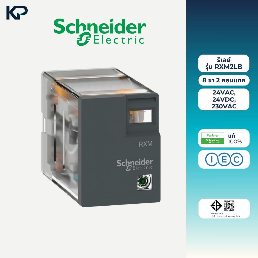 Schneider Miniature Plug in Relays รุ่น RXM2LB Series รีเลย์ 8ขา 2คอนแทค 24VAC, 24VDC, 230VAC