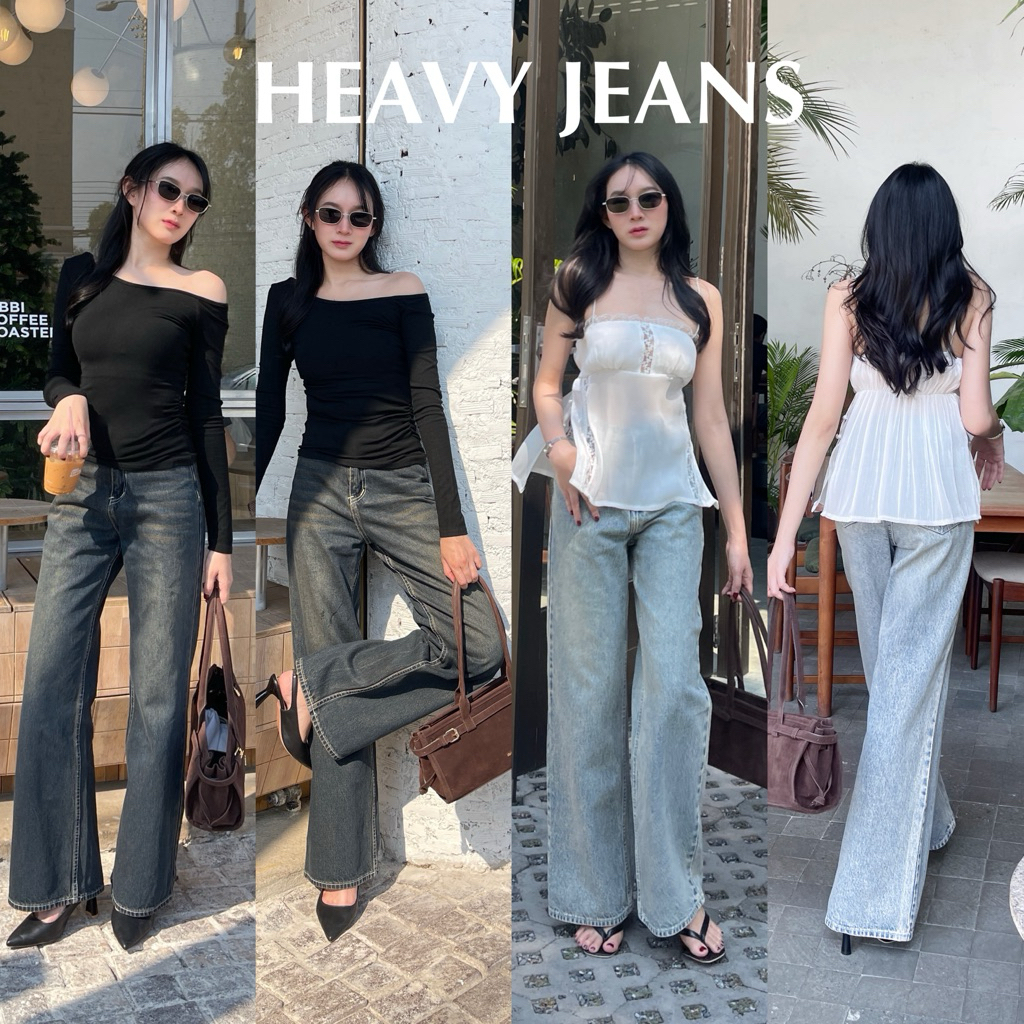 Heavy jeans กางเกงยีนส์กระบอกเอวสูงปลายขาม้า