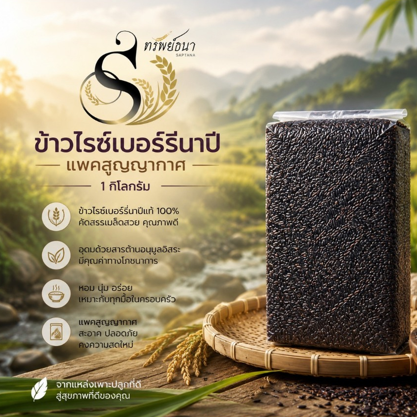 ข้าวไรซ์เบอร์รี่นาปี แพคสุญญากาศ1กิโลกรัม ตราทรัพย์ธนา