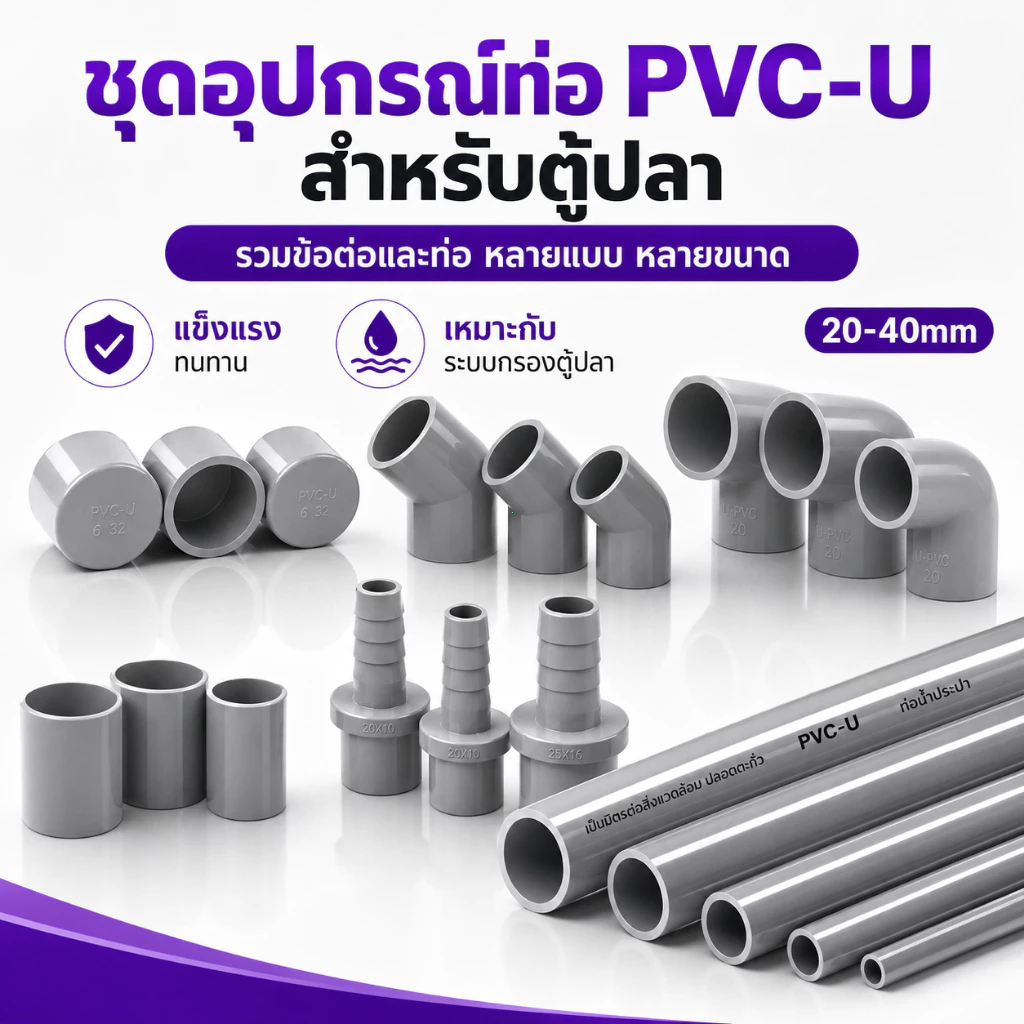 ชุดข้อต่อท่อ PVC สำหรับตู้ปลา ท่อน้ำเข้าออก DIY ระบบกรองล่าง ข้อต่อสามทาง ข้องอ อุปกรณ์ตู้ปลาครบชุด