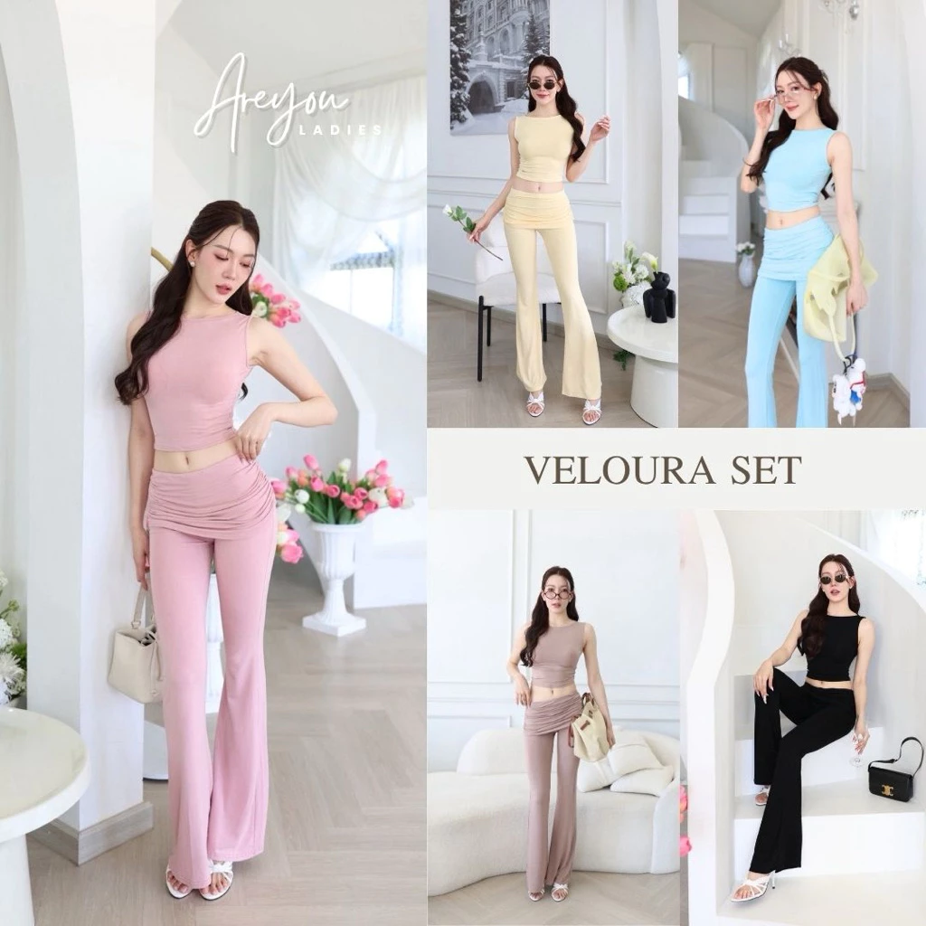 NO.631 Veloura Set ชุดเซ็ตผ้าเรยอนเสื้อแขนกุด-กางเกงดีไซน์พาดเอว