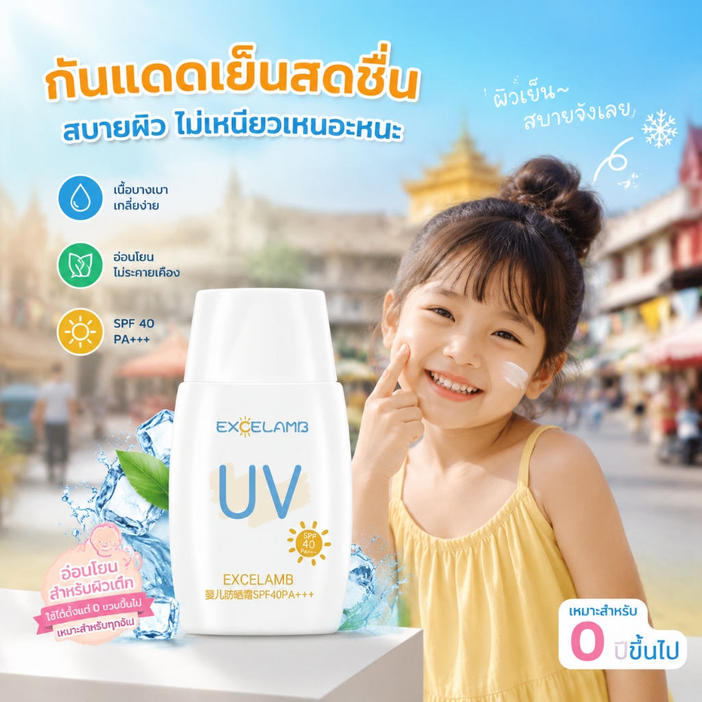 กันแดดเด็ก บำรุงล้ำลึก กันน้ำกันเหงื่อ SPF40+ ปกป้องผิวจากแดด  พร้อมฟื้นฟูผิว
