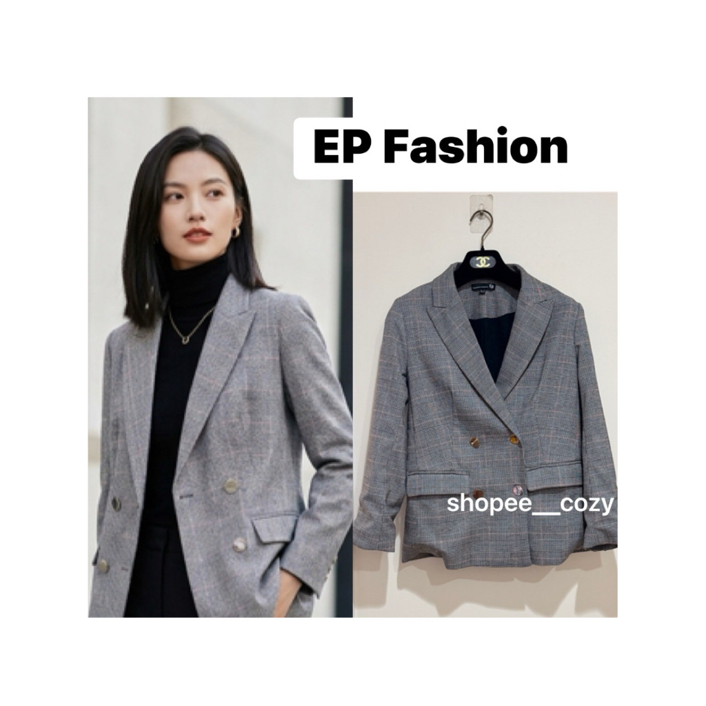 EP Fashion (ส่งต่อ) : S เสื้อสูททำงาน suit เสื้อเบลเซอร์ลายสก็อต เสื้อทำงาน โทนเทา
