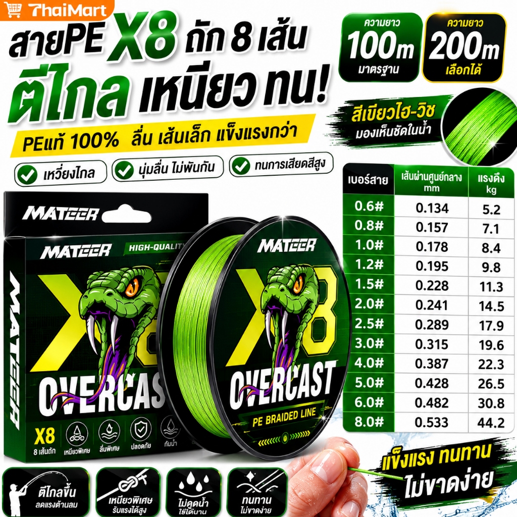 PE ต้นไผ่ กอไผ่ วีแบส ถัก8 สีเขียวล้วน ความยาวมี 2ขนาด มี100 เมตร และ 150 เมตร