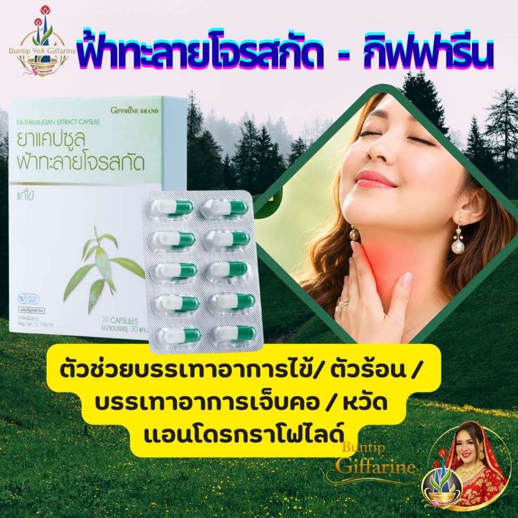 ฟ้าทะลายโจรสกัด กิฟฟารีน ตัวช่วยบรรเทาอาการไข้ ตัวร้อน อาการเจ็บคอ หวัด แอนโดรกราโฟไลด์ Giffarine
