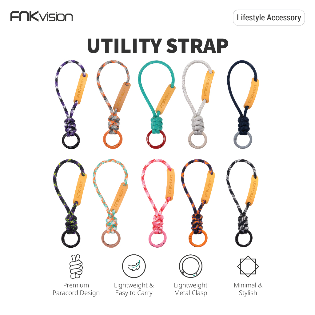 FNKvision Utility Strap สายคล้องมือถือสั้น เชือกพาราคอร์ดถัก พวงกุญแจ กระเป๋า กล้อง น้ำหนักเบา มีหลายสีให้เลือก