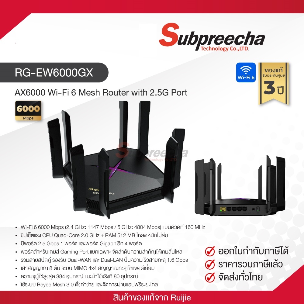 RG-EW6000GX / Ruijie-Reyee AX6000 Wi-Fi 6 Mesh Router with 2.5G Port