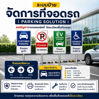 ป้ายที่จอดรถ Parking | เฉพาะลูกค้า | คนพิการ | มอเตอร์ไซค์ รถจักรยานยนต์ | EV รถไฟฟ้า | ป้ายลานจอดรถ