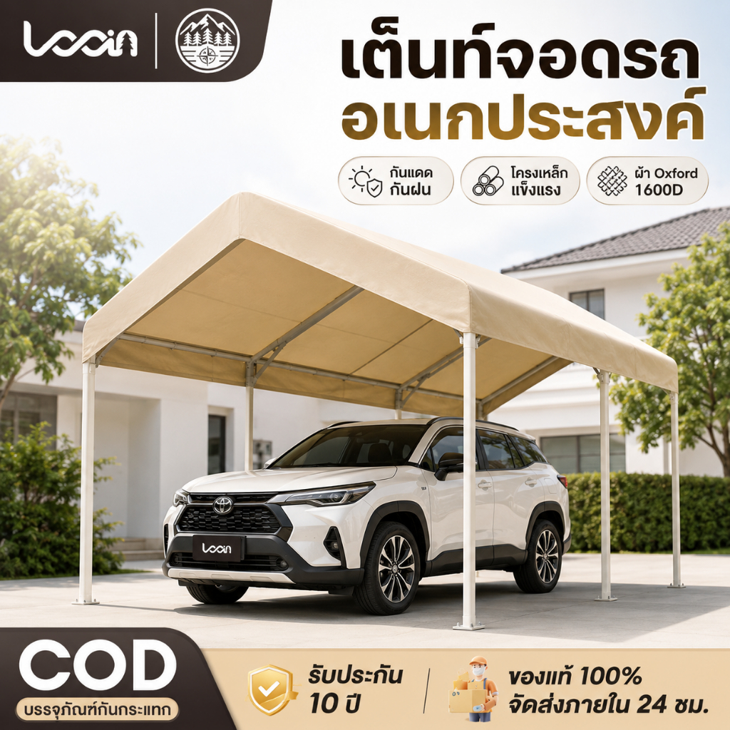เต็นท์จอดรถและขายของ ขนาด 2x2 3x3 3x4m โครงเหล็กหนาพิเศษ กันแดดกันฝน สำหรับตลาดนัด