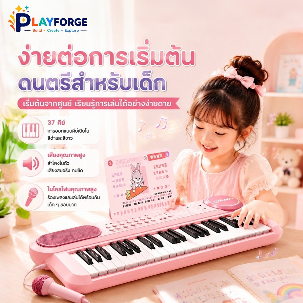 เปียโนอิเล็กทรอนิกส์สำหรับเด็ก 37 ปุ่ม มัลติฟังก์ชัน มีไมโครโฟน เหมาะฝึกดนตรีสำหรับเด็ก