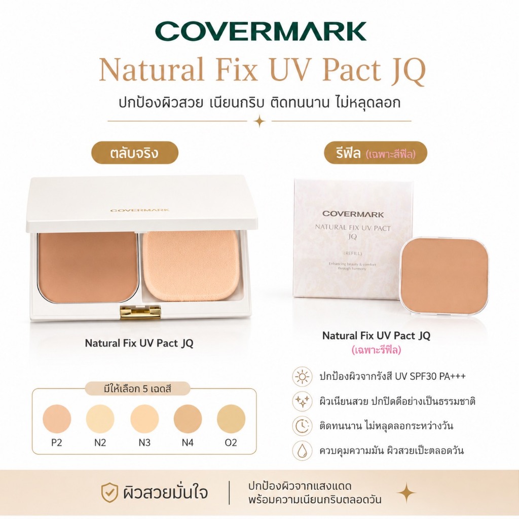 ฉลากไทย Covermark Natural Fix UV Pact JQ ขนาด 13.5g.แป้งผสมรองพื้นปกป้องผิวจากความมัน