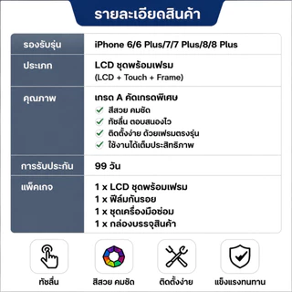 หน้าจอ LCD iPhone 6/6Plus/7/7Plus/8/8Plus HD พร้อมทัช+ชุดซ่อม ทดสอบก่อนส่ง รับประกัน 99 วัน ส่งฟรี