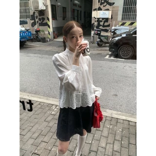 B619 | เสื้อแขนยาวแต่งลูกไม้ ชิคหวาน สไตล์วินเทจเกาหลี