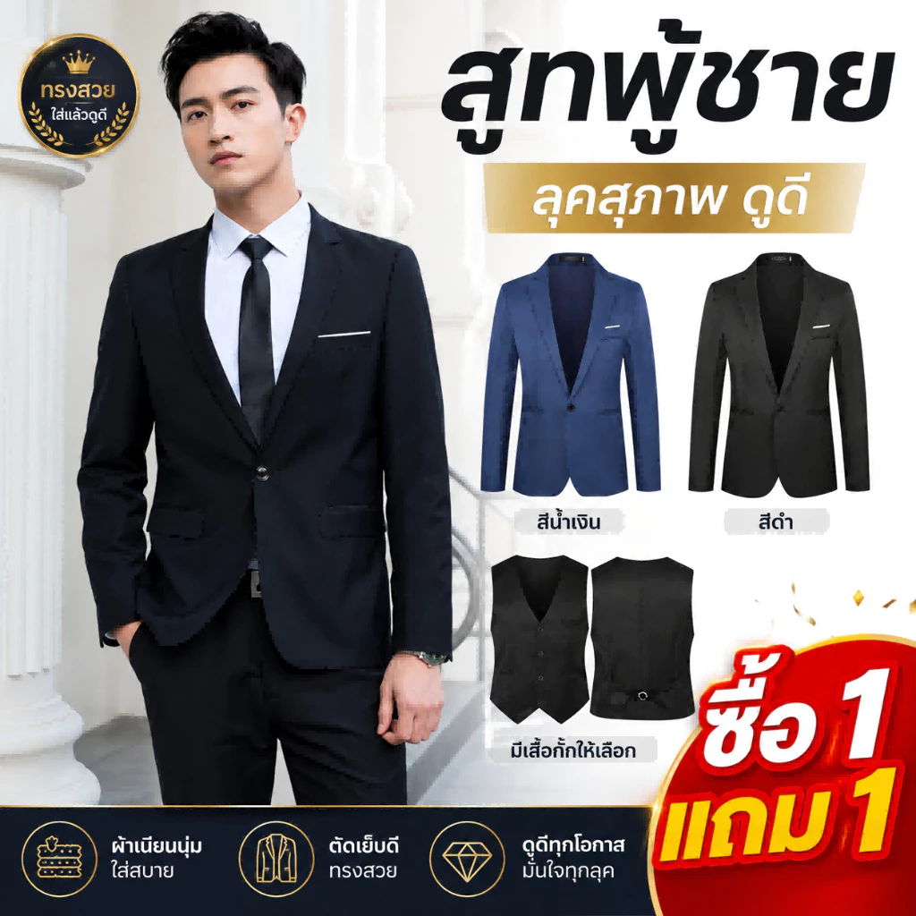 เสื้อเบลเซอร์ผู้ชายธุรกิจอย่างเป็นทางการแจ๊กเก็ตแจ็คเก็ตเกาหลีสีดําสูทสลิมฟิตแต่งงานทักซิโด้suit lelakiขนาดบวก