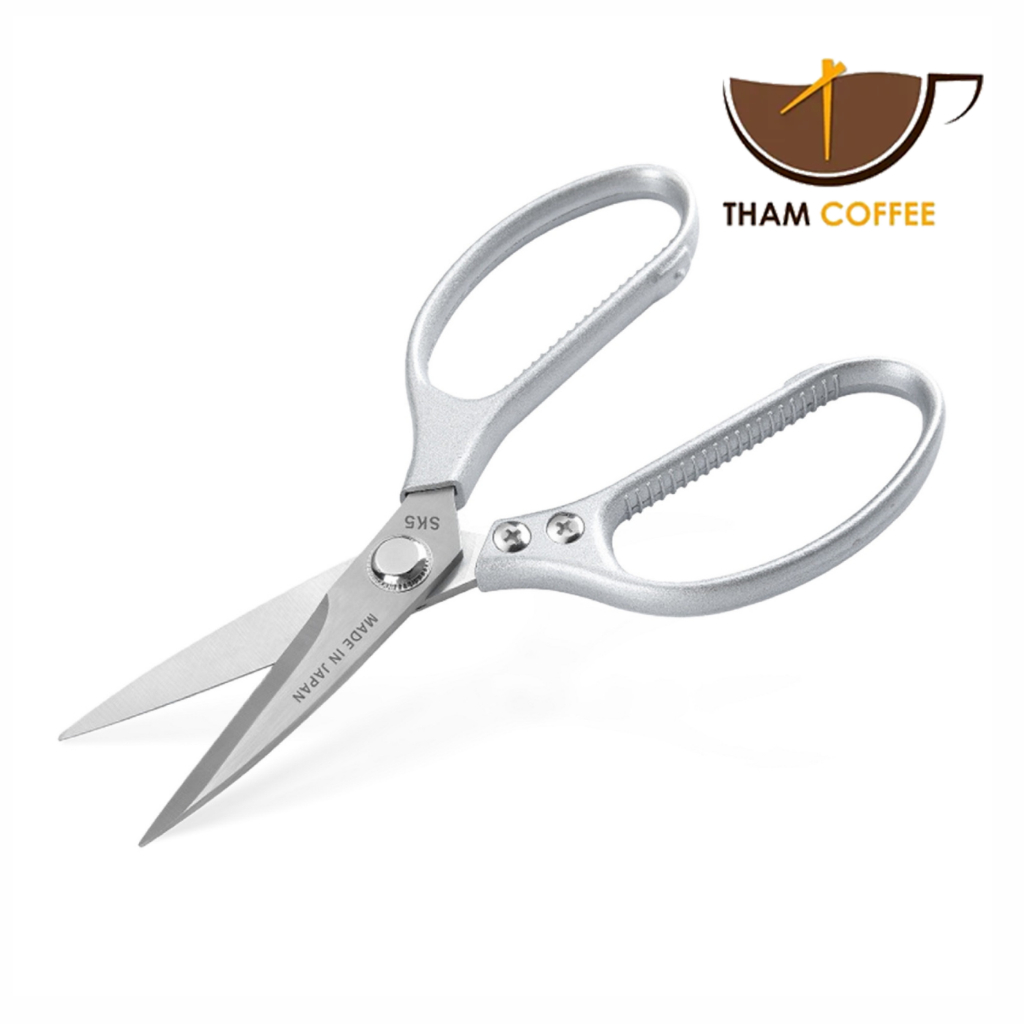 กรรไกรทำครัว กรรไกรตัดอาหาร ตัดเนื้อ kitchen scissor เปิดขวดได้ สแตนเลสสตีลSK5 ไร้สนิม ด้ามจับอลูมิเนียม Tham coffee