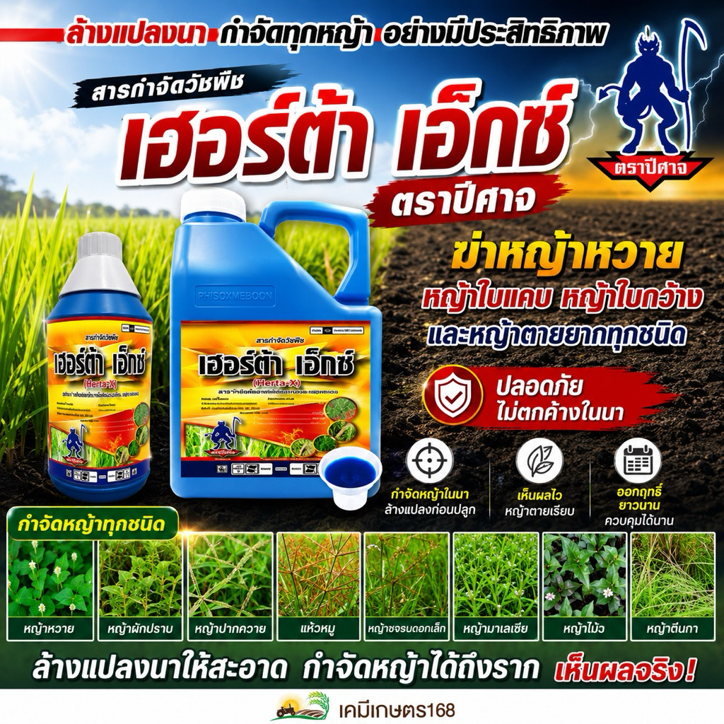 เฮอร์ต้า เอ็กซ์ ตราปีศาจ | ยาฆ่าหญ้าในนาข้าว กำจัดหญ้าหวาย หญ้าใบแคบ ใบกว้าง ล้างแปลงนา เห็นผล