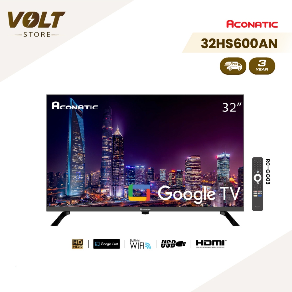Aconatic LED ขนาด 32 นิ้ว รุ่น 32HS600AN ระบบปฏิบัติการ Google TV/Android TV HD (รับประกัน 3 ปี)