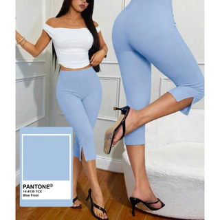 capri pants กางเกงคาปรีผ่าข้างปลายขา ผ้าโรเชส ตะขอ+ซิปหน้า s-XXL